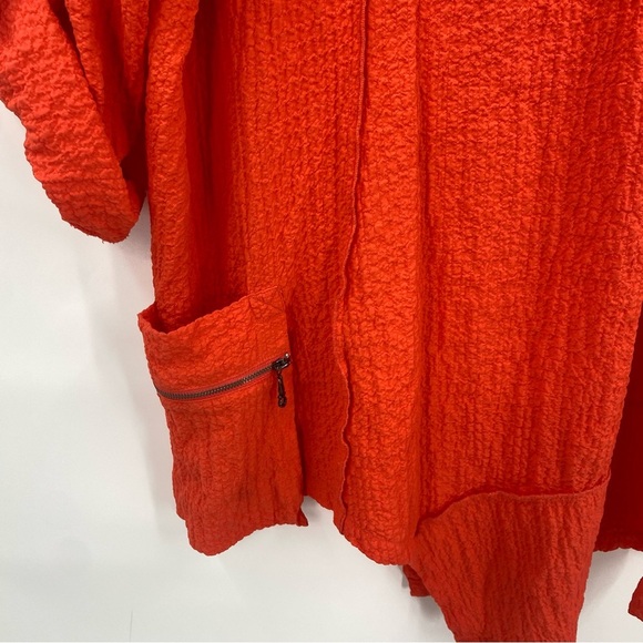 Ali Miles Cowl Neck Asymmetrical Tunic Roll Tab Sleeves Red Textured Top 1X - Picture 5 of 8